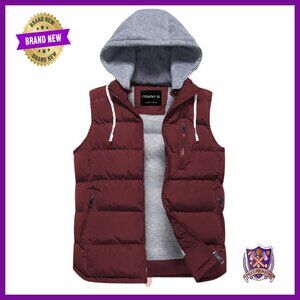 Thick Padded Puffer Vest with Detachable Hood, Windproof & Waterproof